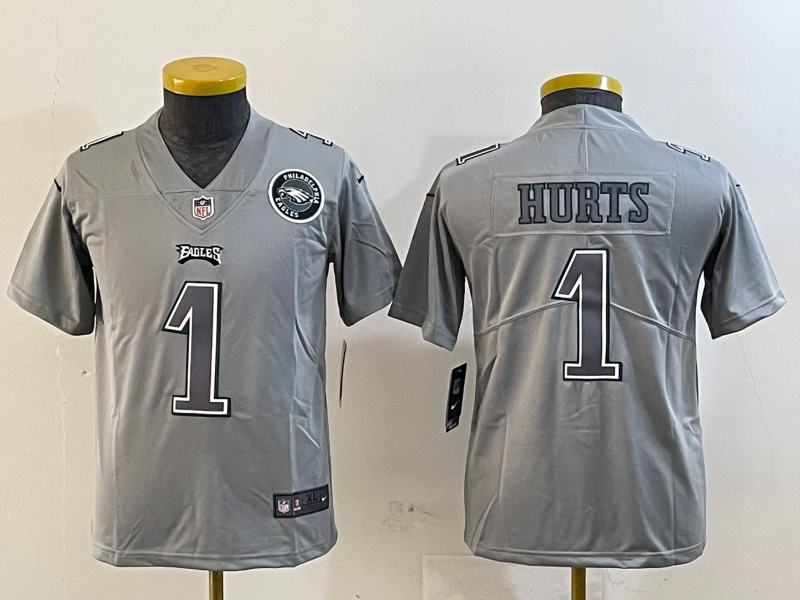 Youth 2025 Philadelphia Eagles #1 Hurts grey Nike NFL jersey style 8->youth nfl jersey->Youth Jersey